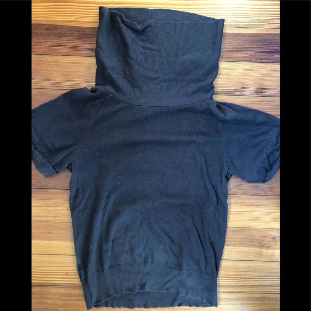 Brown short sleeve cowl-neck sweater